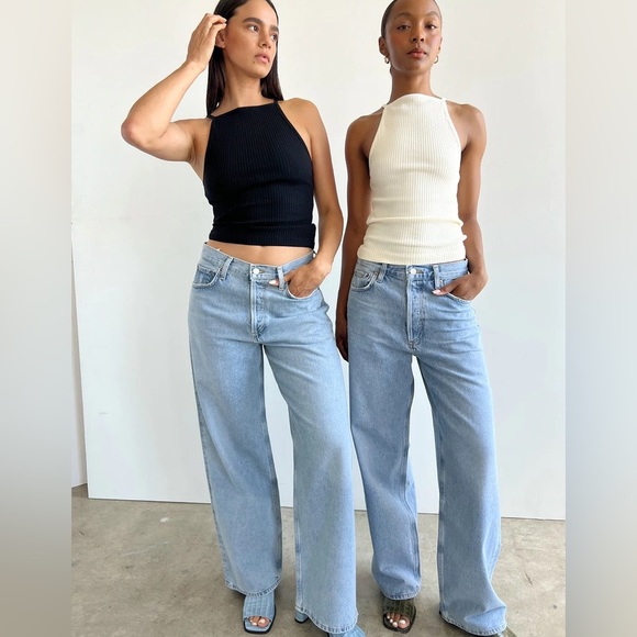 Agolde Denim - new Agolde low slung baggy straight wide leg jeans in void  light wash